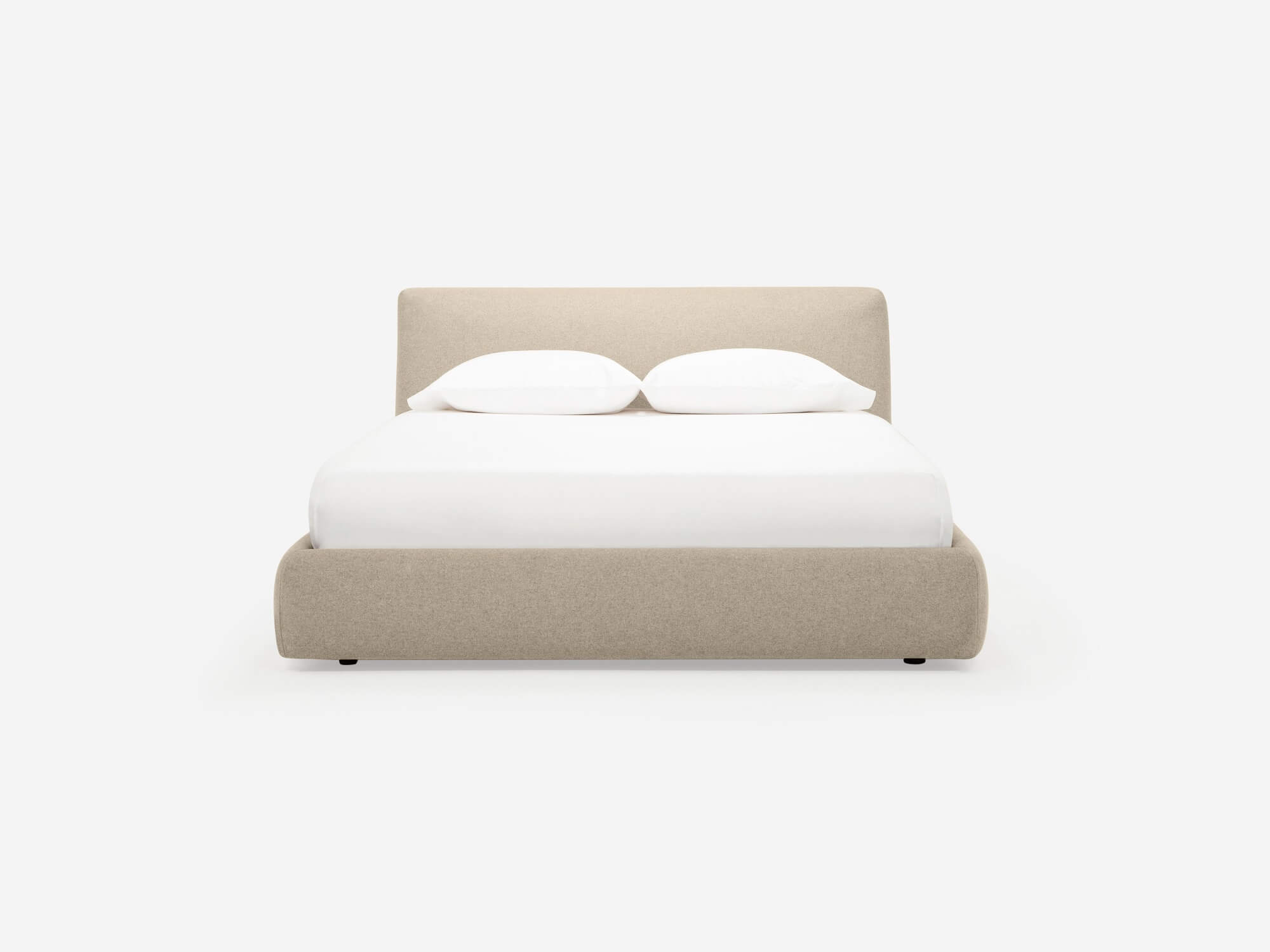 Front view of our Cello modern upholstered bed frame in pale grey fabric